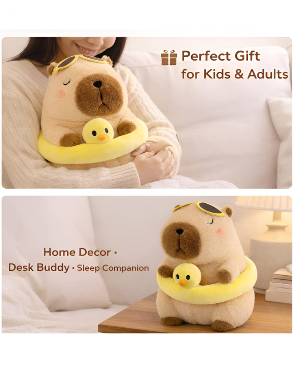 10-Inch Cute Capybara Plush Toy with Duck Float & Sunglasses ST16383.