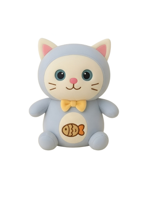 10 Inch Cute Cat Plush Toy with Bow & Fish Embroidery Blue ST14147.