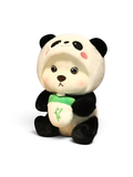 10 Inch Cute Panda Plush Toy with Panda Hoodie & Bamboo Milk Bottle ST15750.