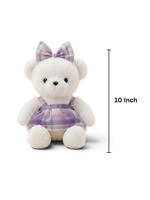 10-Inch Teddy Bear Plush with Purple Plaid Dress ST14455.