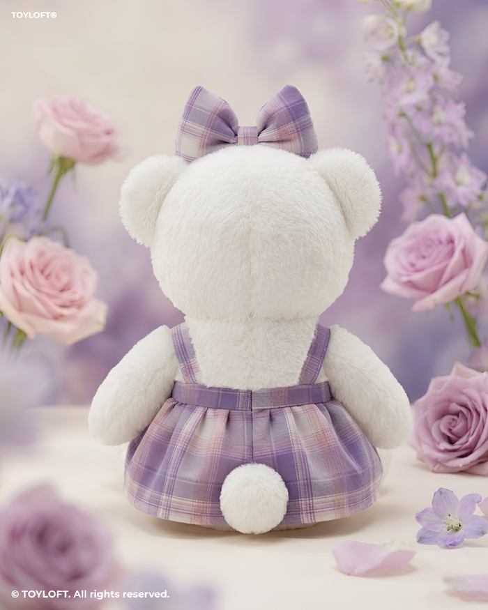10-Inch Teddy Bear Plush with Purple Plaid Dress ST14455.
