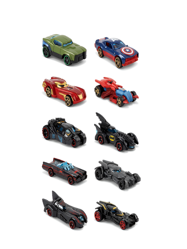 10-Piece Alloy Metal Character Racing Cars – Durable Die-Cast Mini Batmobile & Superhero Vehicle Play Set TV7386