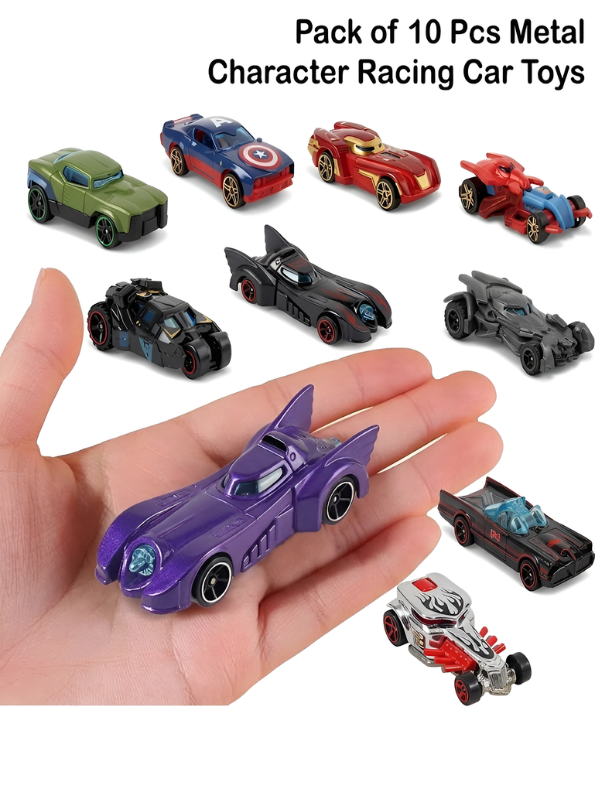 10-Piece Alloy Metal Character Racing Cars – Durable Die-Cast Mini Batmobile & Superhero Vehicle Play Set TV7386