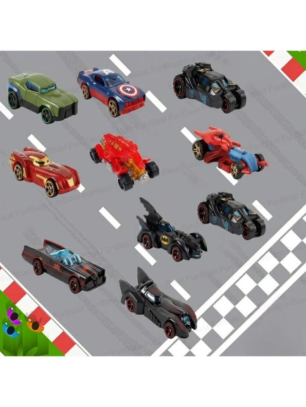 10-Piece Alloy Metal Character Racing Cars – Durable Die-Cast Mini Batmobile & Superhero Vehicle Play Set TV7386