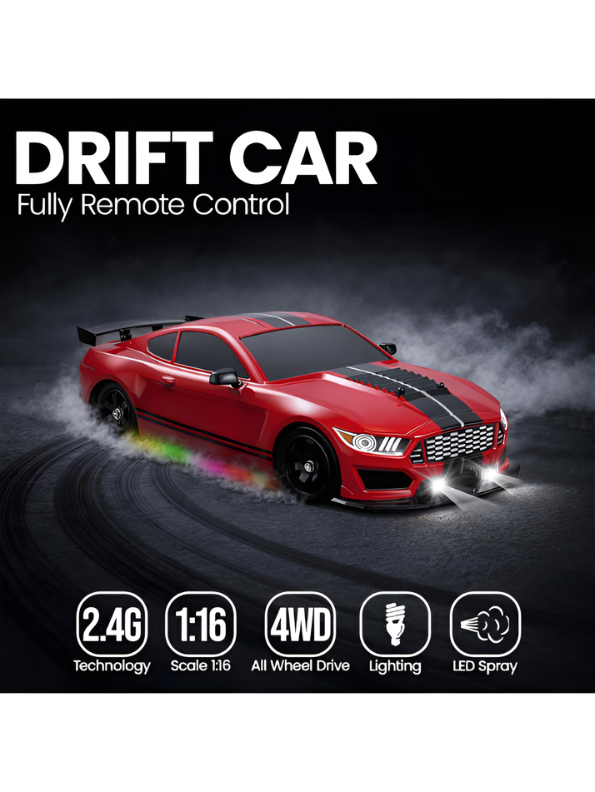 1:16 Scale High-Speed RC Drift Car with LED Lights, Smoke Spray Exhaust LMI16851.