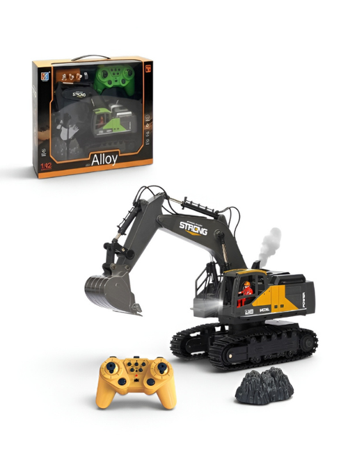 12-Channel RC Excavator Diecast Metal Toy Construction Tractor with Smoke Effect & Lights TV4721