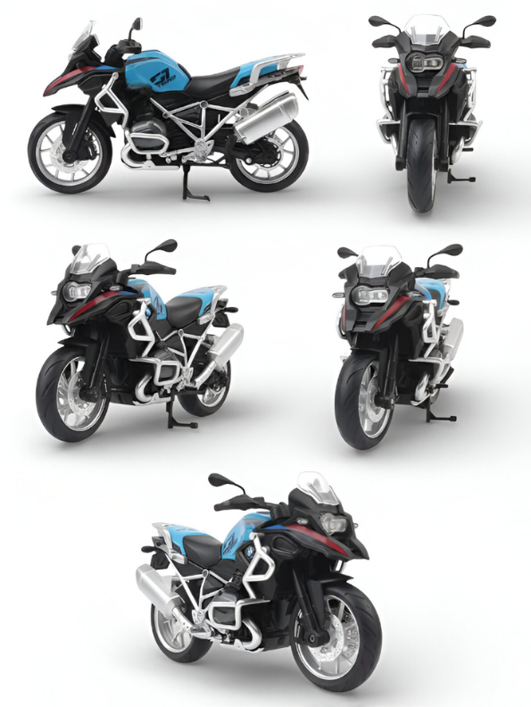 1:8 Scale Adventure Touring Diecast Motorcycle – Blue/Black Dual-Sport Toy Bike with Working Suspension and Kickstand