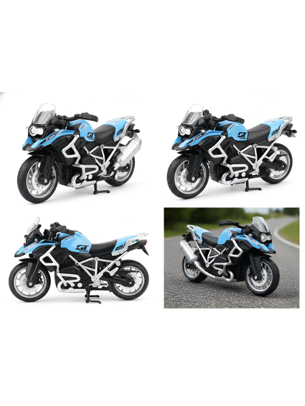 1:8 Scale Adventure Touring Diecast Motorcycle – Blue/Black Dual-Sport Toy Bike with Working Suspension and Kickstand