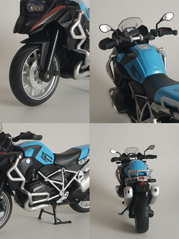 1:8 Scale Adventure Touring Diecast Motorcycle – Blue/Black Dual-Sport Toy Bike with Working Suspension and Kickstand