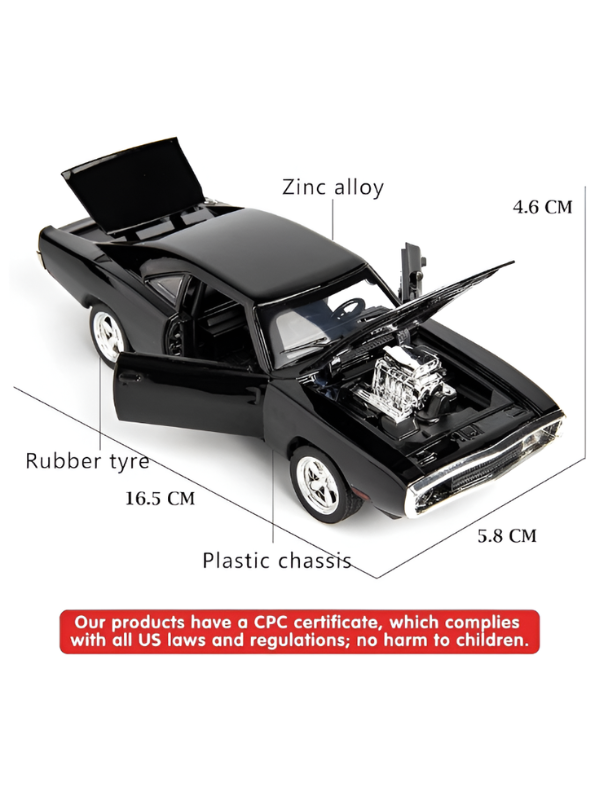 1970 Dodge Charger Diecast Alloy Model Car 1:24 Scale | Lights, Sound & Pull-Back Action TV5608