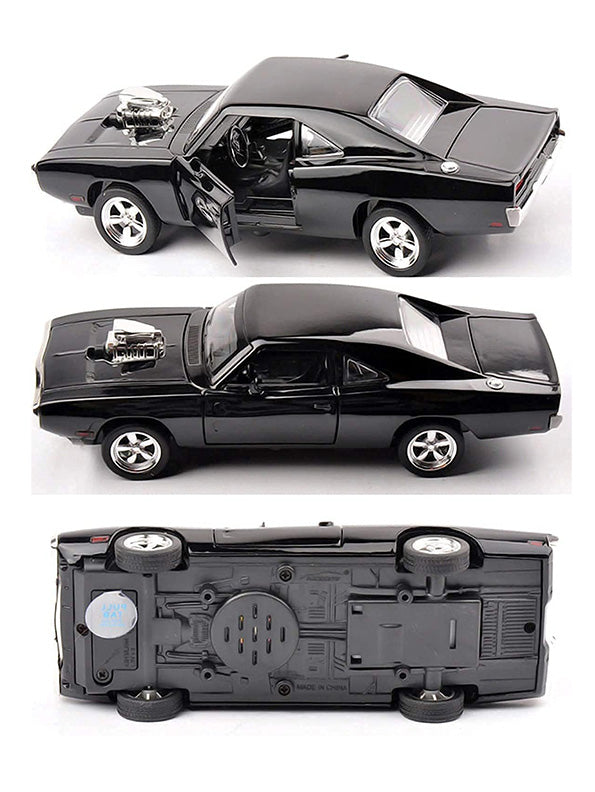 Mustang Dodge Charger Fast And Furious Metal Model Diecast Car - Black Big Size Scale 1:24 - Toyloft