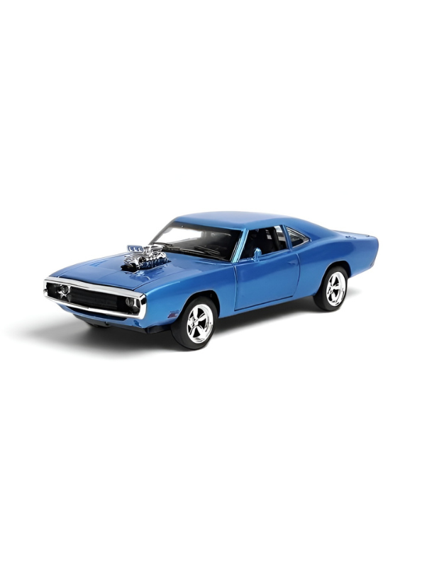 1970 Dodge Charger R/T Diecast Muscle Car Blue Scale 1:32 with Clear Acrylic Display Case MD28