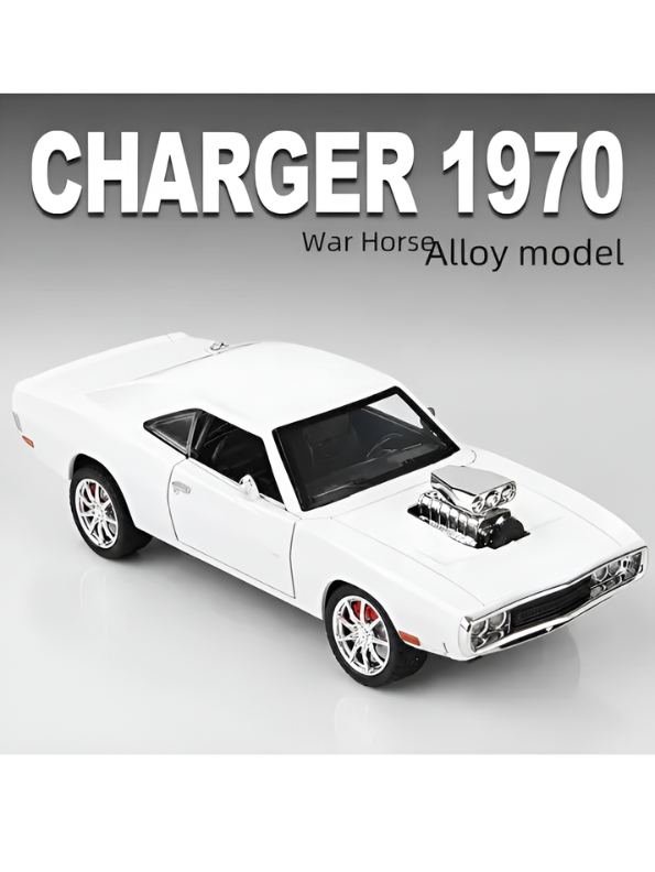 1970 Dodge Charger R/T Diecast Muscle Car White Scale 1:32 with Clear Acrylic Display Case MD28
