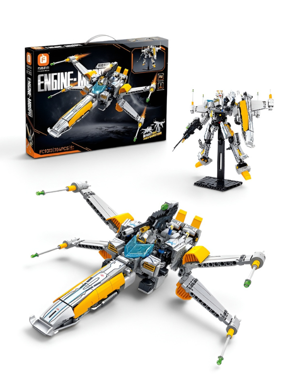 2-in-1 Transformable Mech Robot and Space Fighter Building Set – 704-Piece Educational Construction Toy for Kids TV6702