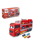2-in-1 Transport Truck Toy with Foldable Race Tracks & Cars – Red Racing Hauler Set MD2984.
