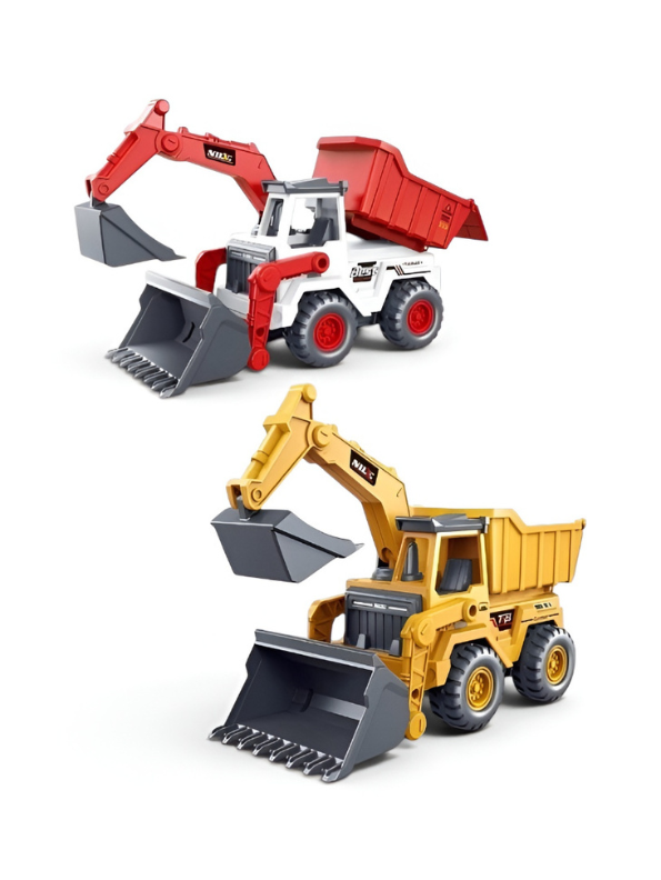 2-Pack Friction Powered Construction Toy Set – 2-in-1 Excavator & Dump Truck Toy Vehicles NX15426.