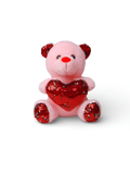 21cm Cute Sequin Heart Teddy Bear Soft Plush Toy Red Reversible Sequin Light Pink ST16164.