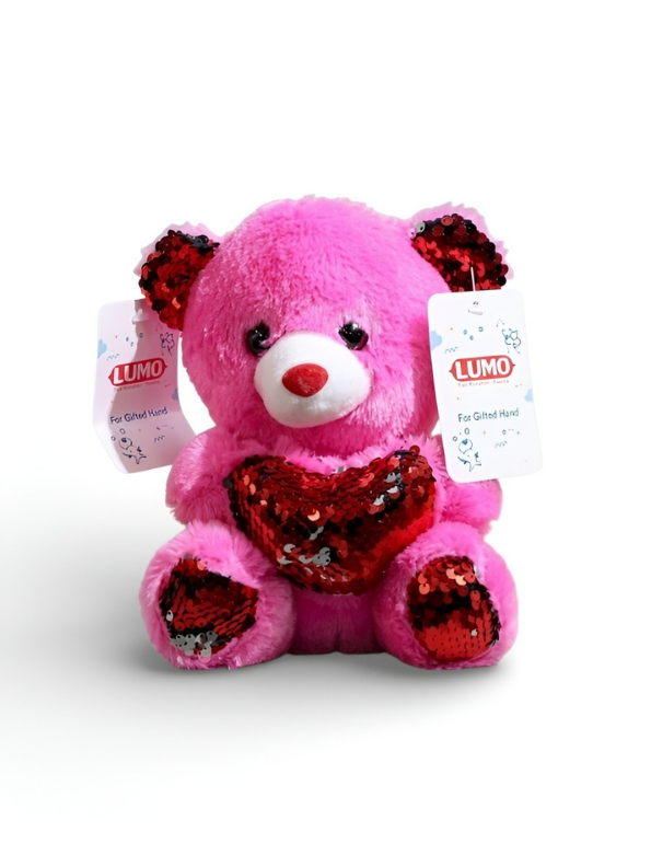 21cm Cute Sequin Heart Teddy Bear Soft Plush Toy Red Reversible Sequin Pink ST16164.