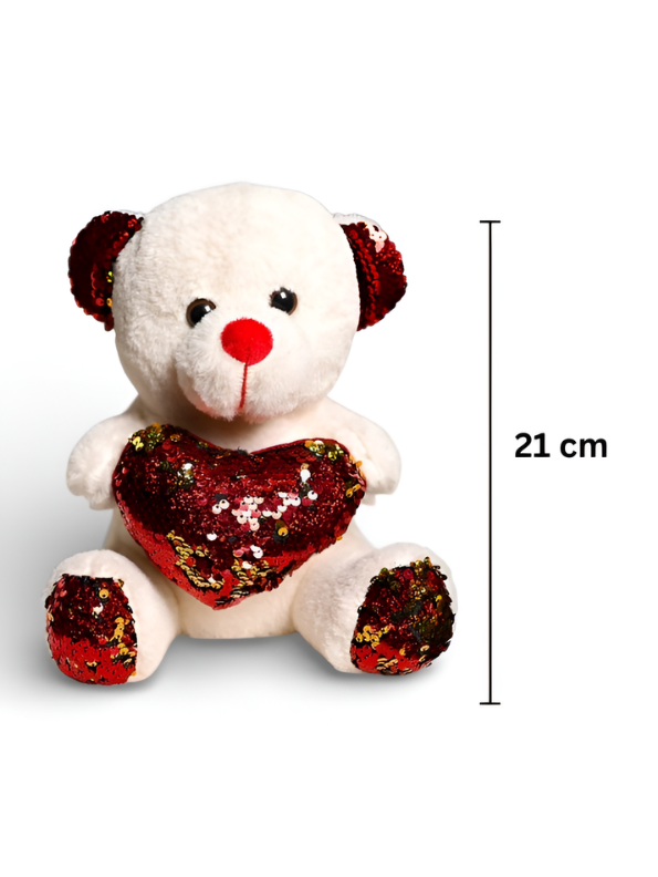 21cm Cute Sequin Heart Teddy Bear Soft Plush Toy Red Reversible Sequin ST16164.