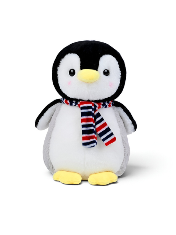 23cm Penguin Plush Stuffed Animal with Striped Scarf – Soft Kawaii Winter Penguin Toy Yellow ST15886.