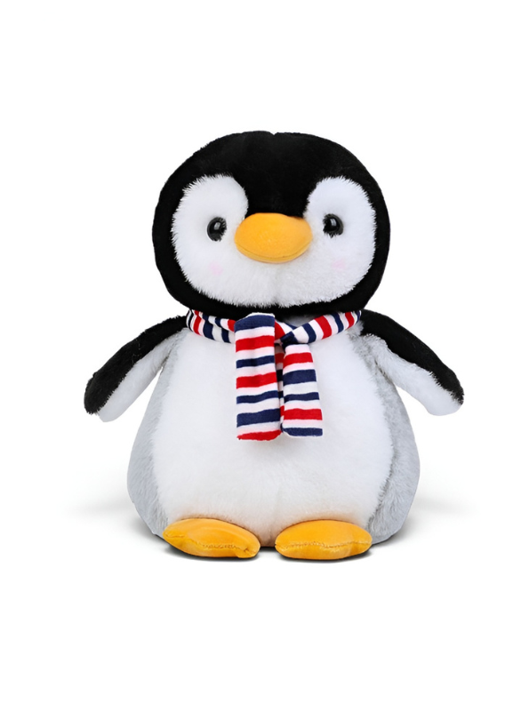 23cm Penguin Plush Stuffed Animal with Striped Scarf – Soft Kawaii Winter Penguin Toy Orange ST15886.