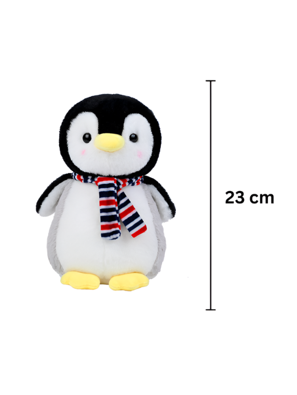 23cm Penguin Plush Stuffed Animal with Striped Scarf – Soft Kawaii Winter Penguin Toy Yellow ST15886.