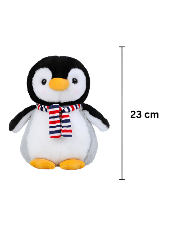 23cm Penguin Plush Stuffed Animal with Striped Scarf – Soft Kawaii Winter Penguin Toy Orange ST15886.