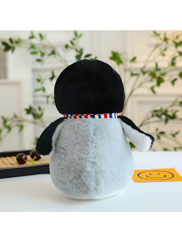 23cm Penguin Plush Stuffed Animal with Striped Scarf – Soft Kawaii Winter Penguin Toy Yellow ST15886.