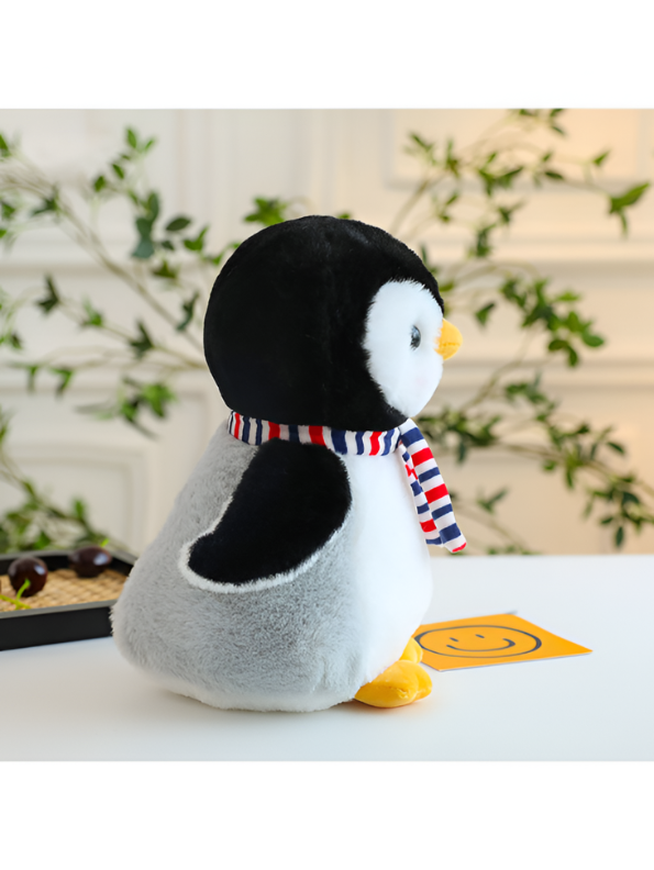 23cm Penguin Plush Stuffed Animal with Striped Scarf – Soft Kawaii Winter Penguin Toy Orange ST15886.