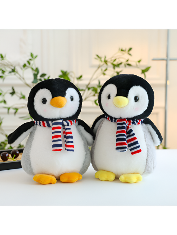 23cm Penguin Plush Stuffed Animal with Striped Scarf – Soft Kawaii Winter Penguin Toy Orange ST15886.