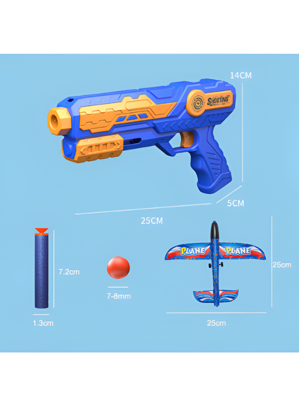 3-in-1 Foam Airplane Launcher Gun with Foam Darts and Foam Ball – Catapult Aircraft Toy Gun for Kids TV7348