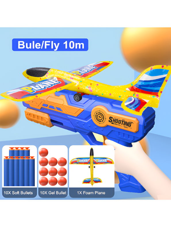 3-in-1 Foam Airplane Launcher Gun with Foam Darts and Foam Ball – Catapult Aircraft Toy Gun for Kids TV7348