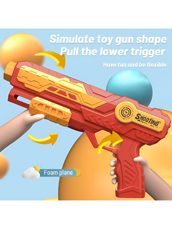 3-in-1 Foam Airplane Launcher Gun with Foam Darts and Foam Ball – Red Catapult Aircraft Toy Gun for Kids TV7348