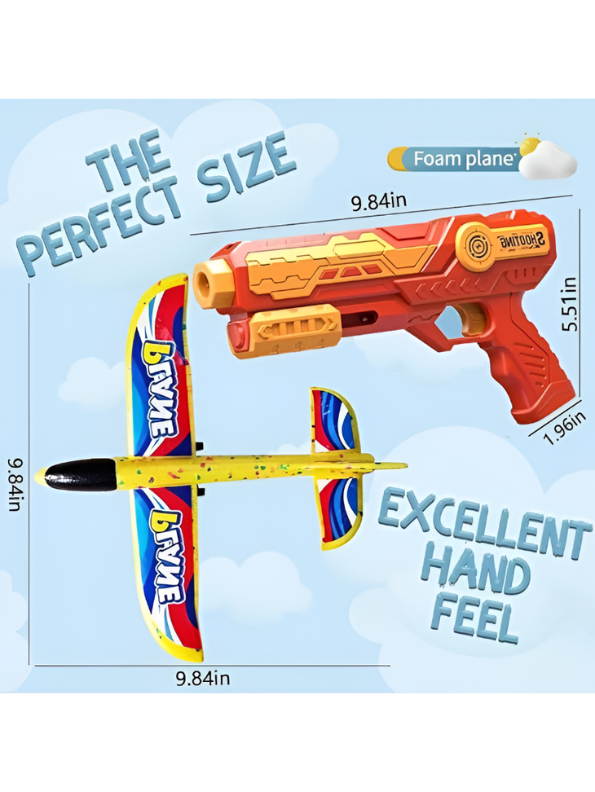 3-in-1 Foam Airplane Launcher Gun with Foam Darts and Foam Ball – Red Catapult Aircraft Toy Gun for Kids TV7348