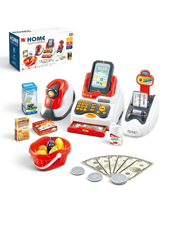 3-in-1 Kids Cash Register Toy with Scanner, Calculator & Shopping Basket TV1540.