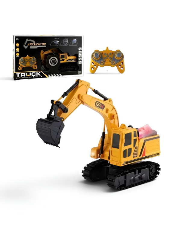 3-in-1 RC Excavator Toy Truck – Remote Control Construction Vehicle with Alloy Bucket, Grabber & Drill, 360° Rotation TV5477.