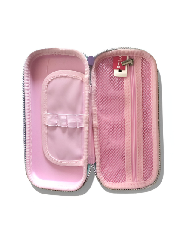 3D Embossed Hard Shell Pencil Case for Girls – Large EVA Stationery Pouch with Cute Owl, Deer & Fox – Pastel Purple Pouch.