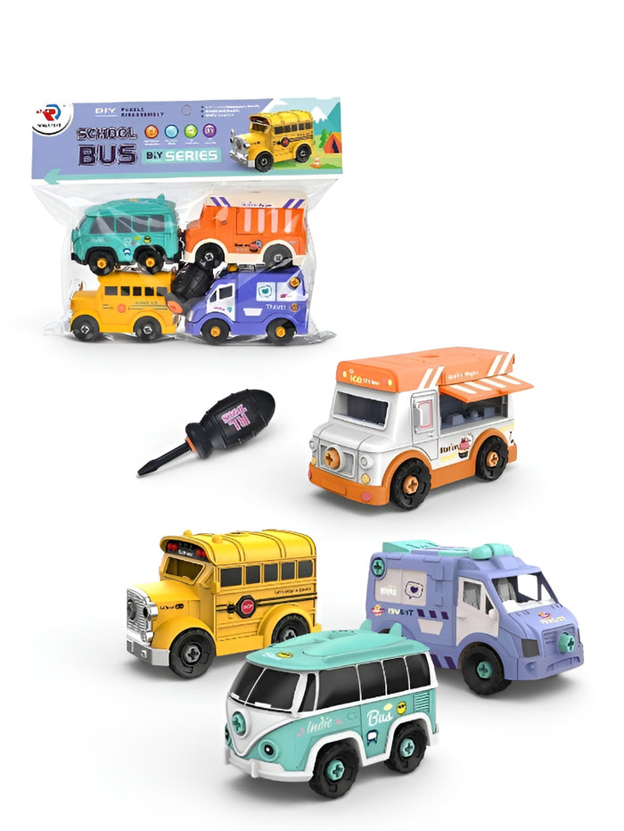 4-Pack DIY Take Apart Construction Toy Vehicles Set – STEM Learning Building Set with Screwdriver for Kids TV5663