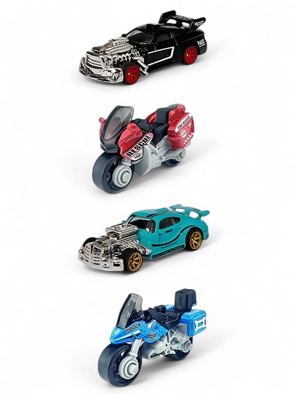 4-Piece Bike and Car Toy Set For Kids - Diecast Vehicles Collection | NX-N-24