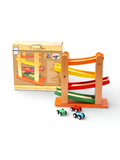 4-Tier Wooden Car Ramp Racer Toy – Colorful Zig-Zag Track with Mini Cars NX13704.