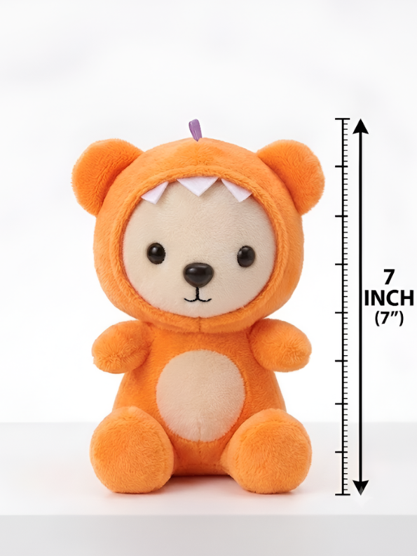 7-Inch Orange Bear Stuffed Animal Plush Toy with Dinosaur Hood ST14739
