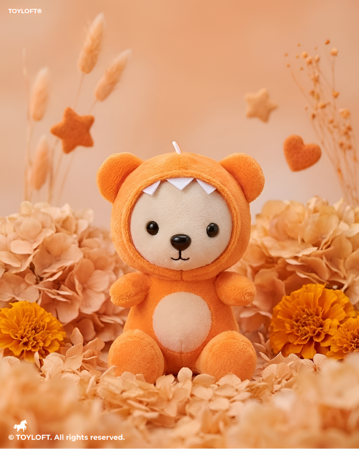 7-Inch Orange Bear Stuffed Animal Plush Toy with Dinosaur Hood ST14739