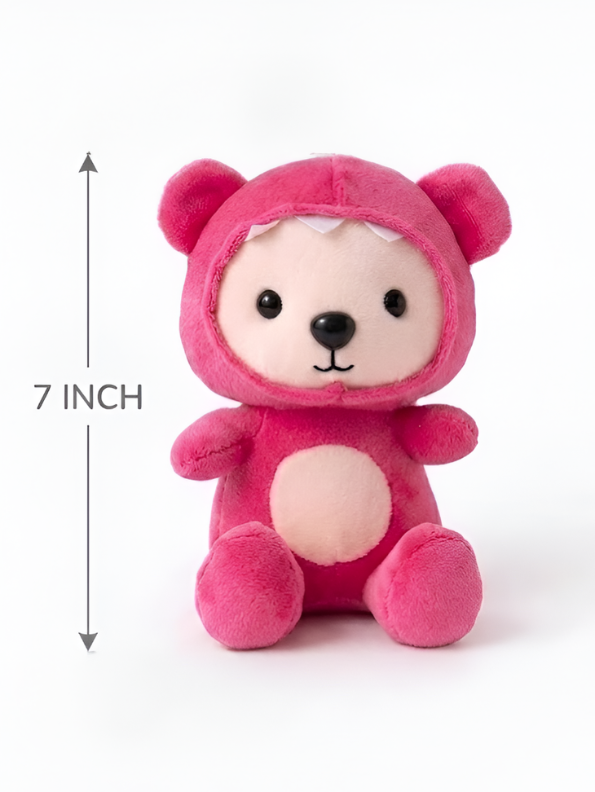 7-Inch Pink Bear Stuffed Animal Plush Toy with Dinosaur Hood ST14739