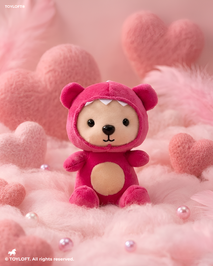 7-Inch Pink Bear Stuffed Animal Plush Toy with Dinosaur Hood ST14739