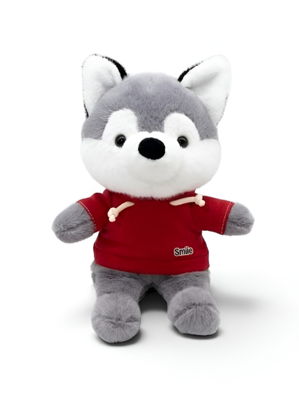 8-Inch Husky Plush Stuffed Animal in Red Hoodie, Soft Gray and White Toy Dog ST16514.
