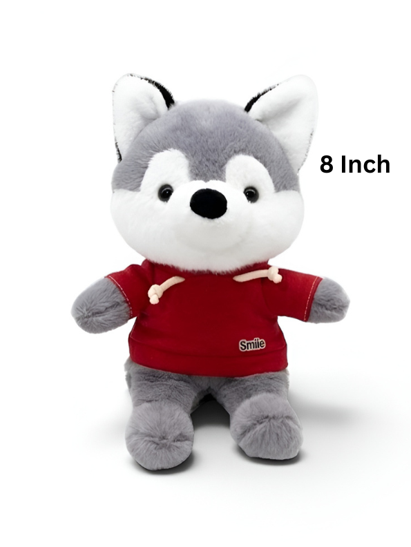 8-Inch Husky Plush Stuffed Animal in Red Hoodie, Soft Gray and White Toy Dog ST16514.