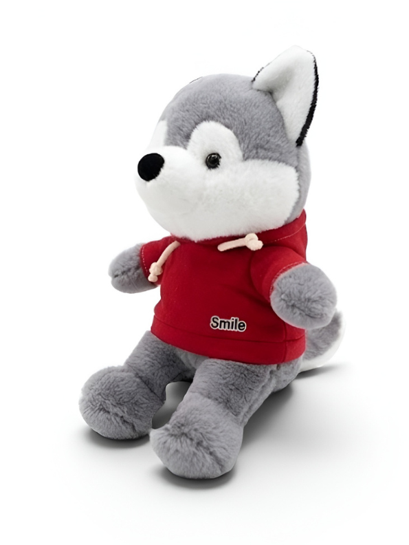 8-Inch Husky Plush Stuffed Animal in Red Hoodie, Soft Gray and White Toy Dog ST16514.