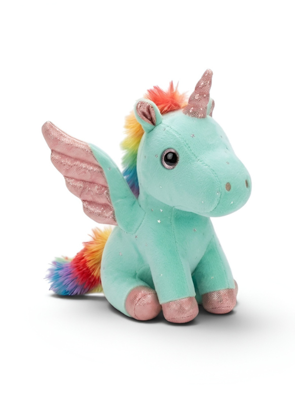 8-Inch Mint Green Rainbow Unicorn Plush Toy with Pink Wings ST11550