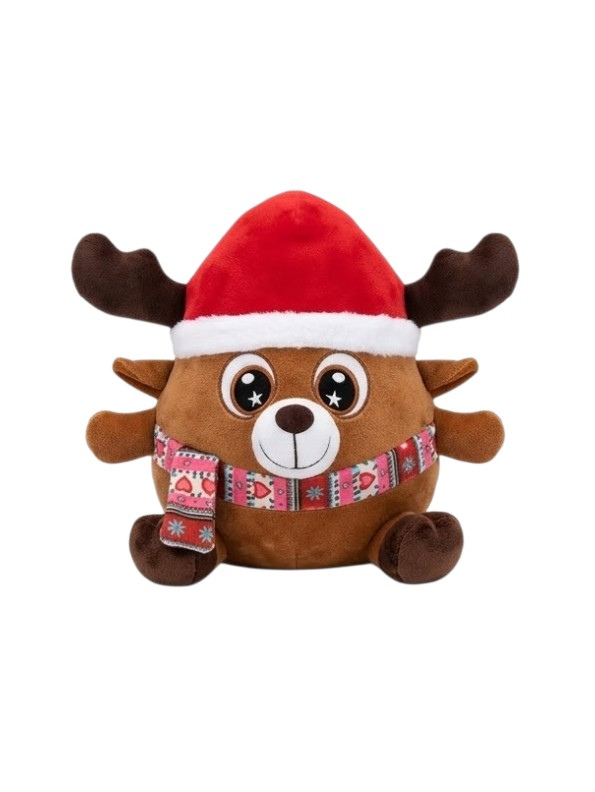 8-Inch Reindeer Plush Stuffed Animal – Soft Christmas Toy with Santa Hat & Scarf ST16032.,