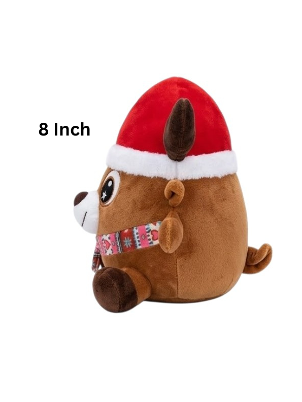 8-Inch Reindeer Plush Stuffed Animal – Soft Christmas Toy with Santa Hat & Scarf ST16032.,